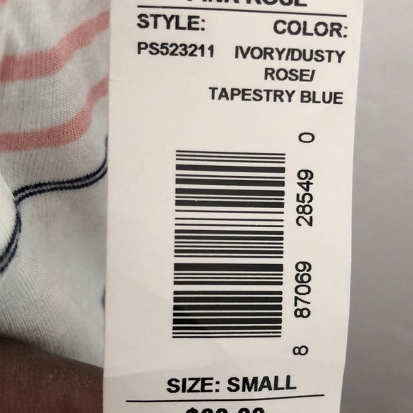 Pink Rose Striped T Shirt Knit Top S/S - Picture 3 of 6